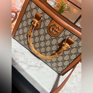 Gucci Tan and Brown Satchel Bag